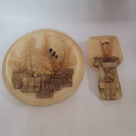 Pair VTg  Colorflo Acrylic Lucite 8" Trivet Matching 6" Spoon Rest Basket Flower - Picture 1 of 6